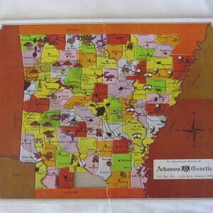 vintage Arkansas Gazette Frame Tray Puzzle, State Map